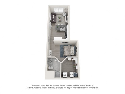 Floor plan for studio, 1 bath, 577 sqft